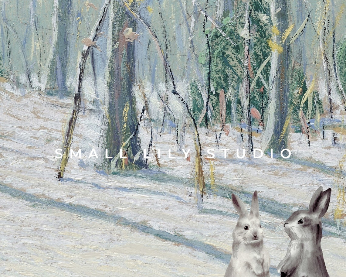 Frame Tv Art Bunnies In Snow Winter Tv Art Rabbits Christmas Frame Tv Art Winter Forest Vintage Painting Tv Art Tv122 - Image 4