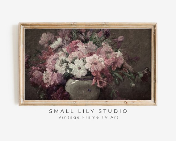 Frame Tv Art Pink Floral Still Life Mothers Day Frame Tv Art Vintage Floral Tv Art Farmhouse Spring Tv Art Moody Flowers Tv300