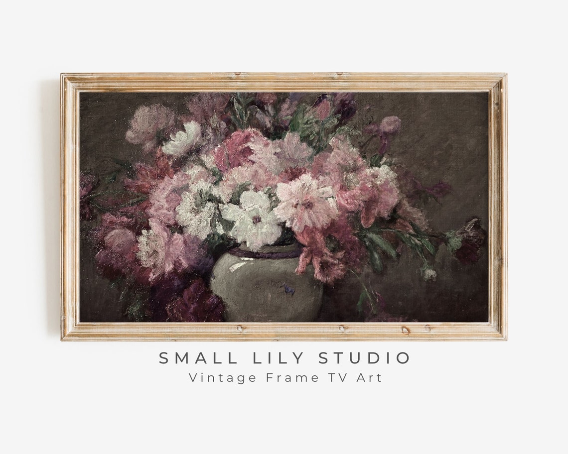 Frame Tv Art Pink Floral Still Life Mothers Day Frame Tv Art Vintage Floral Tv Art Farmhouse Spring Tv Art Moody Flowers Tv300