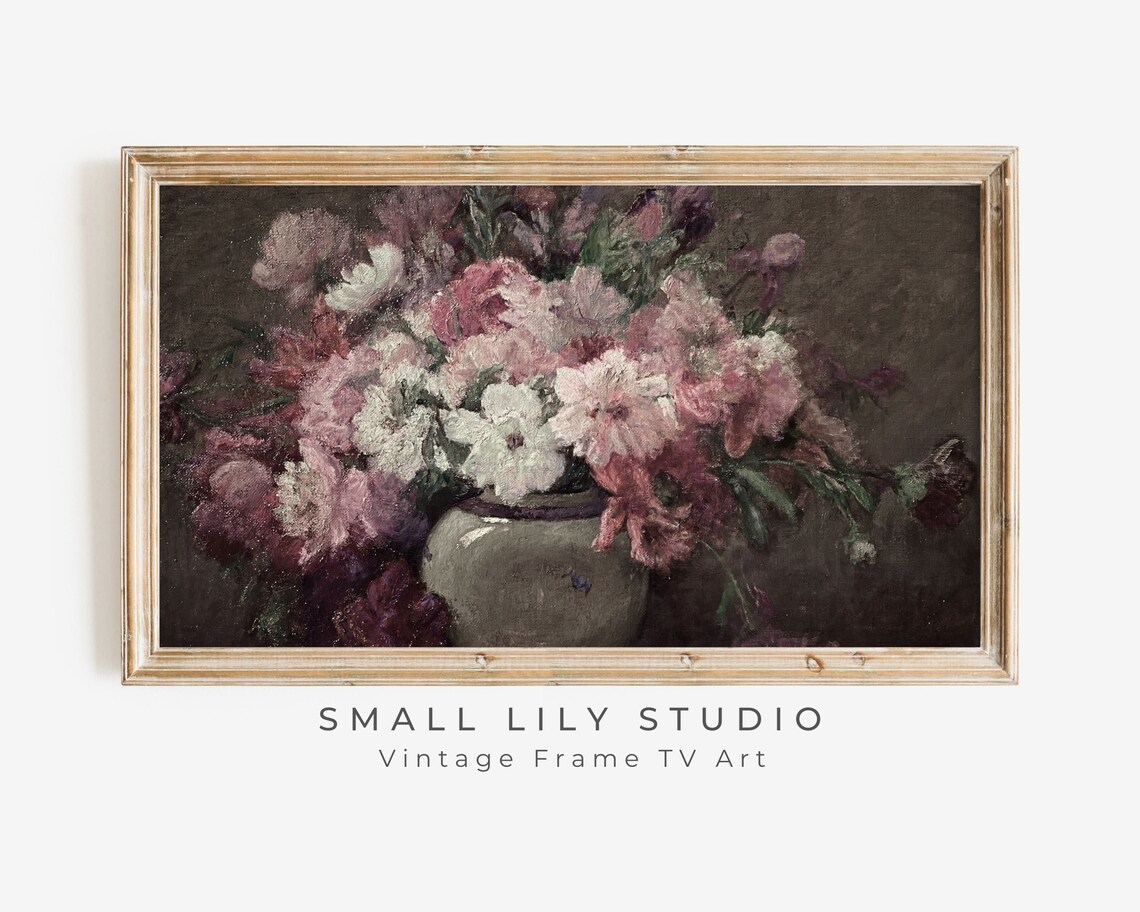 Moody Pink And White Floral Still Life Dark Vintage Oil Painting Poster
