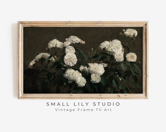 Frame Tv Art Moody Flowers White Moody Floral Tv Background Frame Tv Art Vintage Flower Still Life Farmhouse Painting Dark Tv304