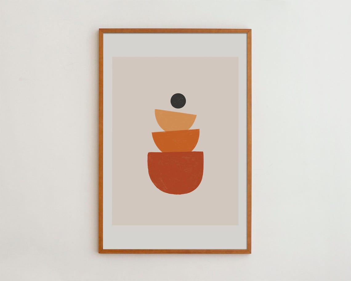 Abstract Boho Terracotta Half Circle Shapes Minimalist Orange Wall Art