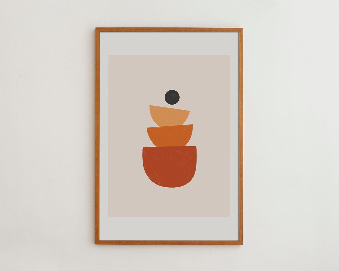 Abstract Orange Boho Wall Art Minimalist Geometric Print