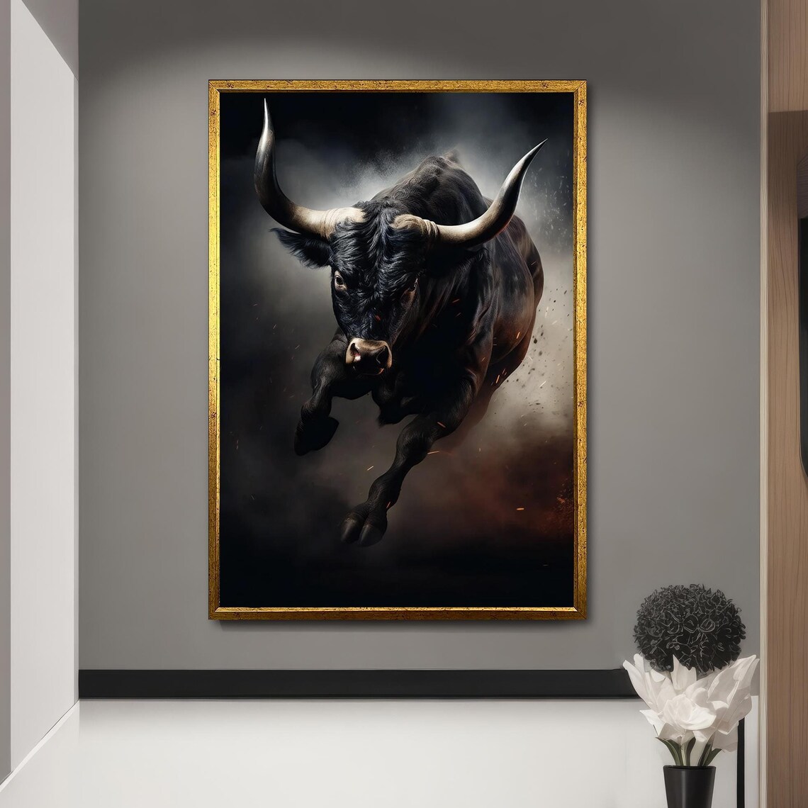 Black Cow Landscape Poster, Nordic Rustic Decor