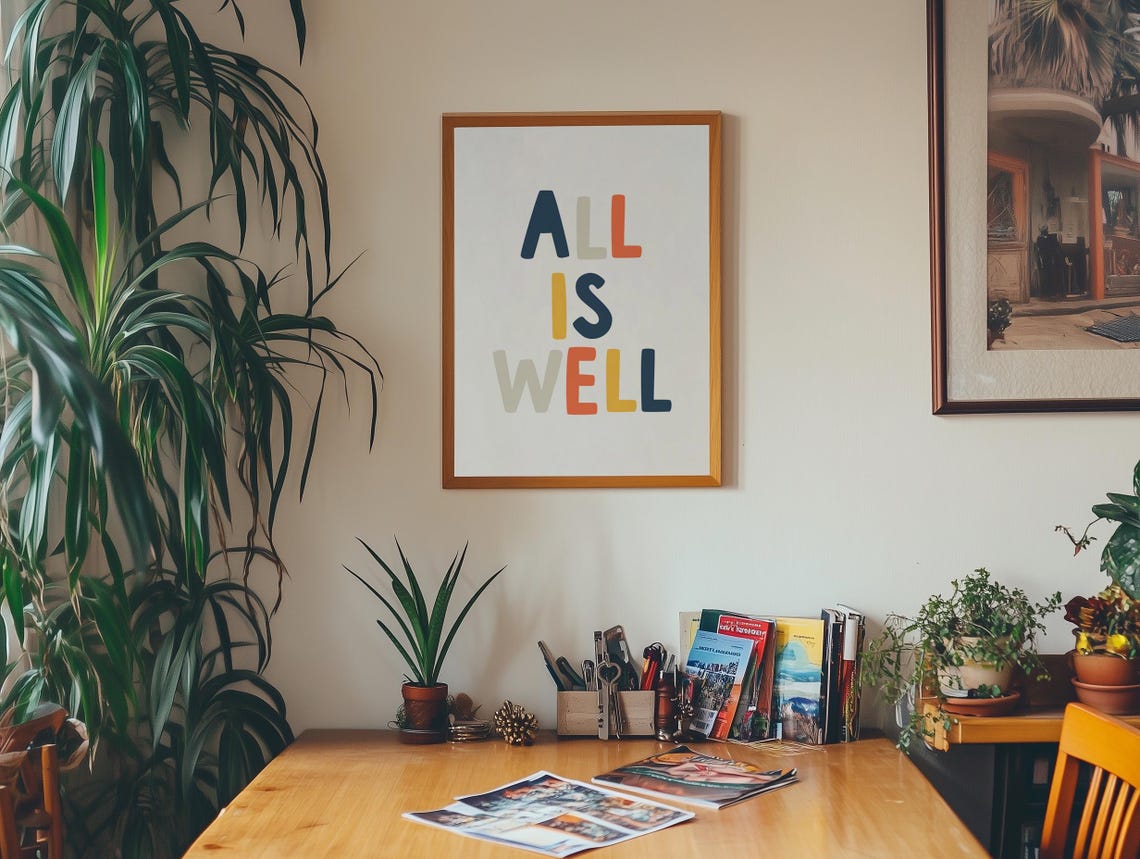 All Is Well Colorful Retro Typography Inspirational Family Poster - Image 2