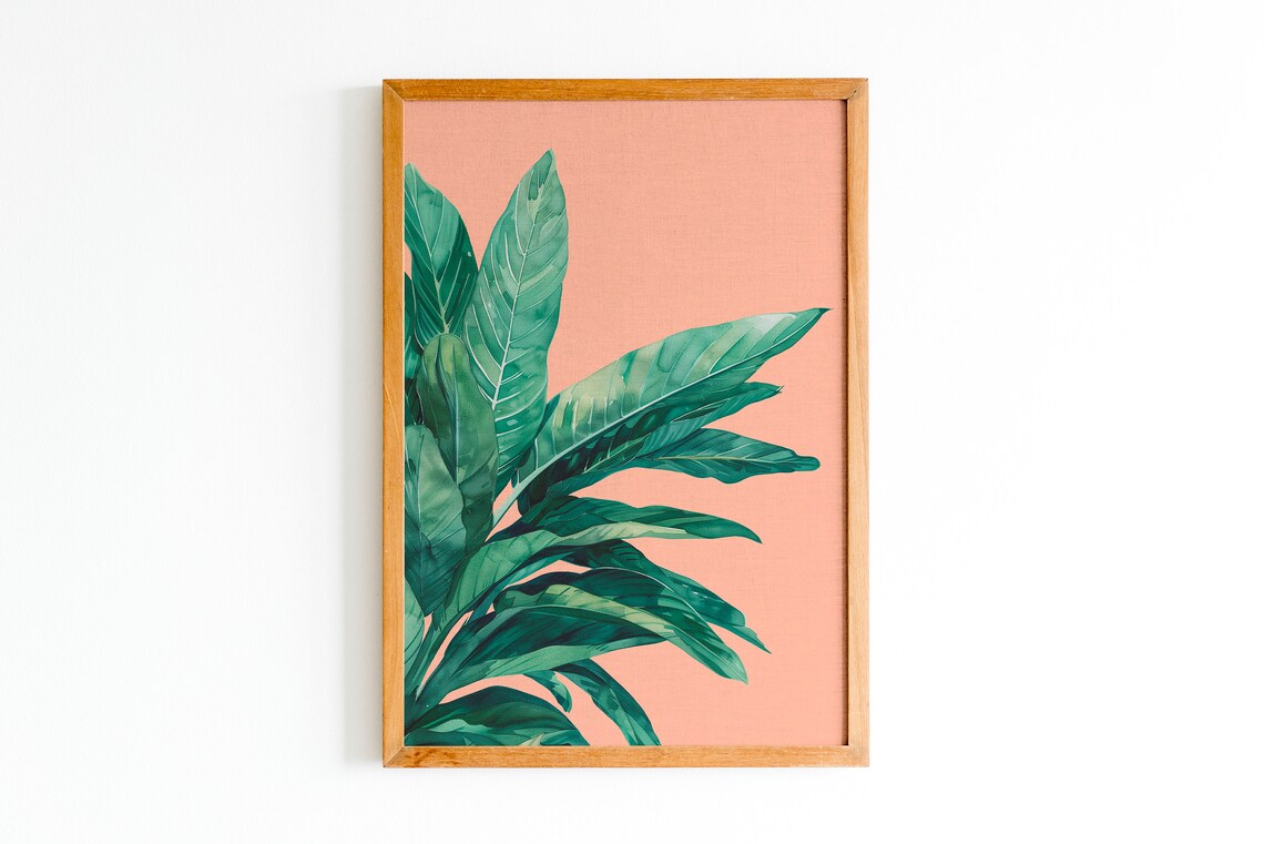 Tropical Banana Leaf Botanical Art Print, Pink - Image 3