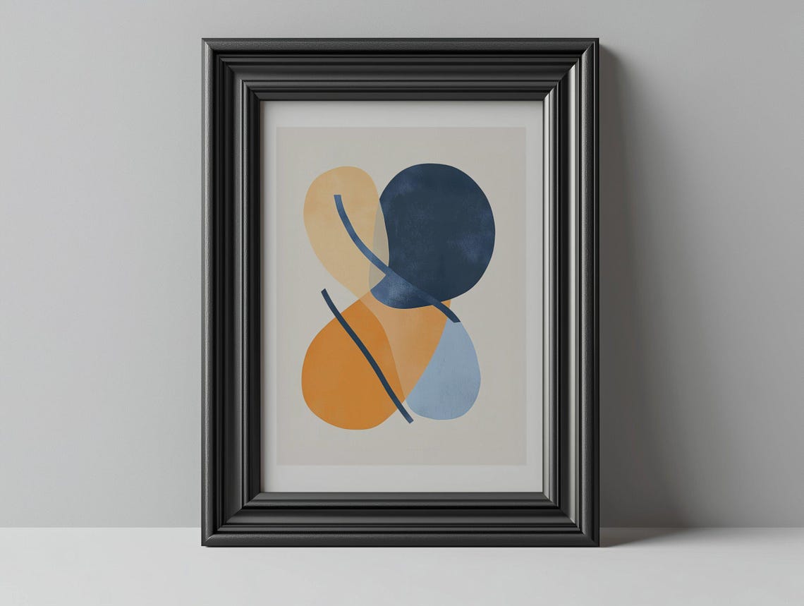 Blue Orange Abstract Overlapping Shapes Modern Minimalist Poster - Image 2