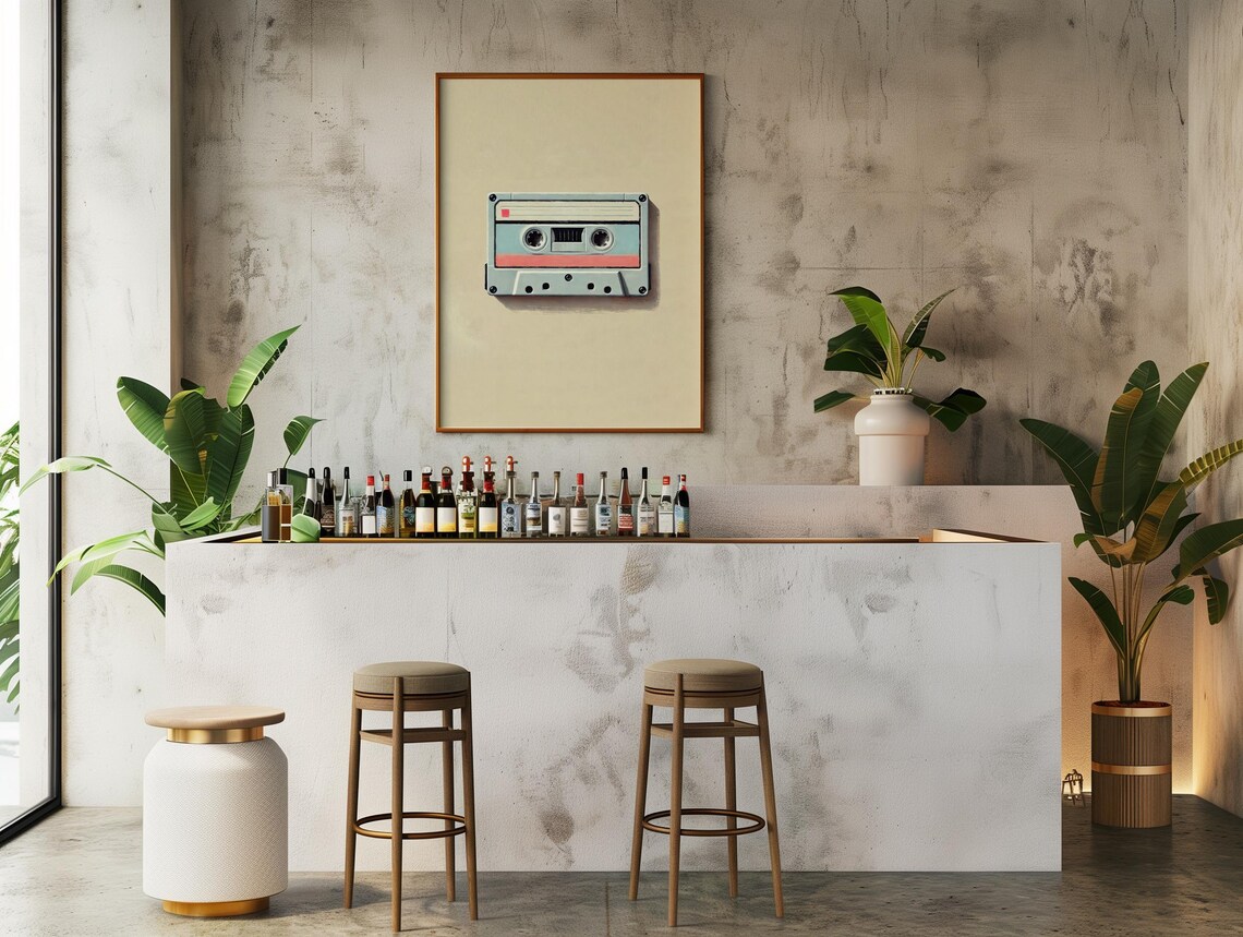 Retro Cassette Tape Minimalist Music Painting Bar Decor Wall Art - Image 2