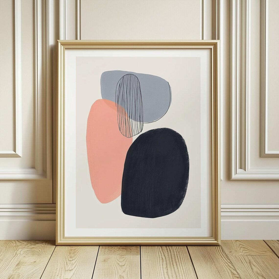 Navy Coral and Gray Abstract With Striped Ellipse Modern Poster - Image 4