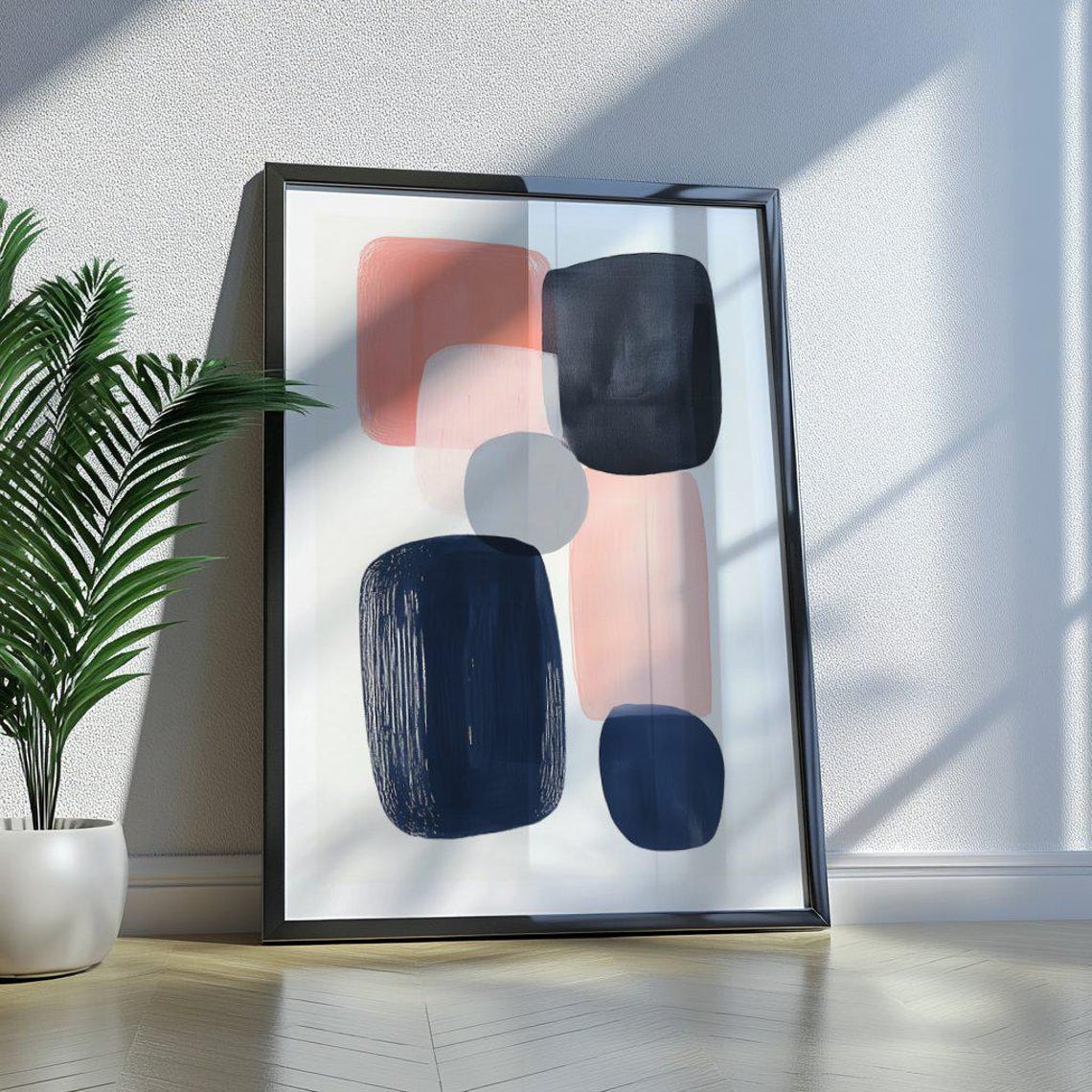 Navy and Coral Rounded Square Abstract With Gray Circle Poster - Image 4