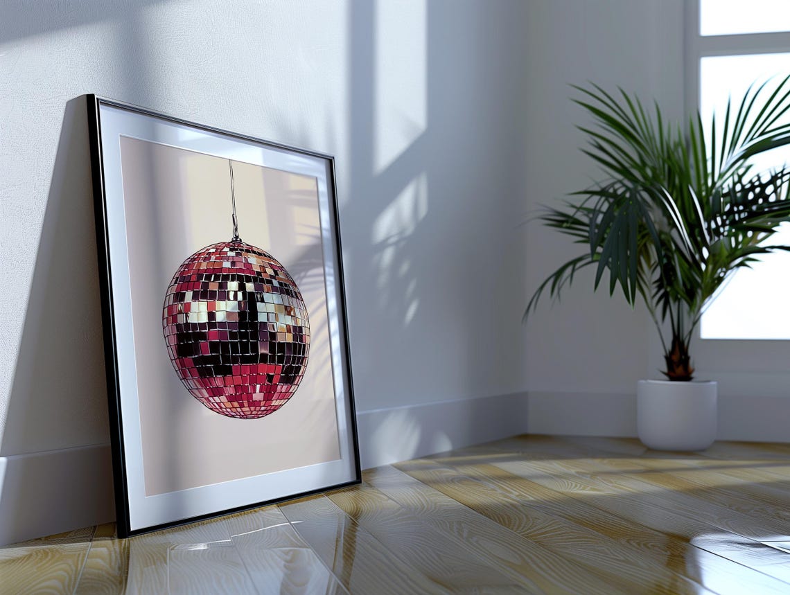 Pink Disco Ball Mirror Ball Retro Dorm Room Wall Art Girly Decor - Image 4
