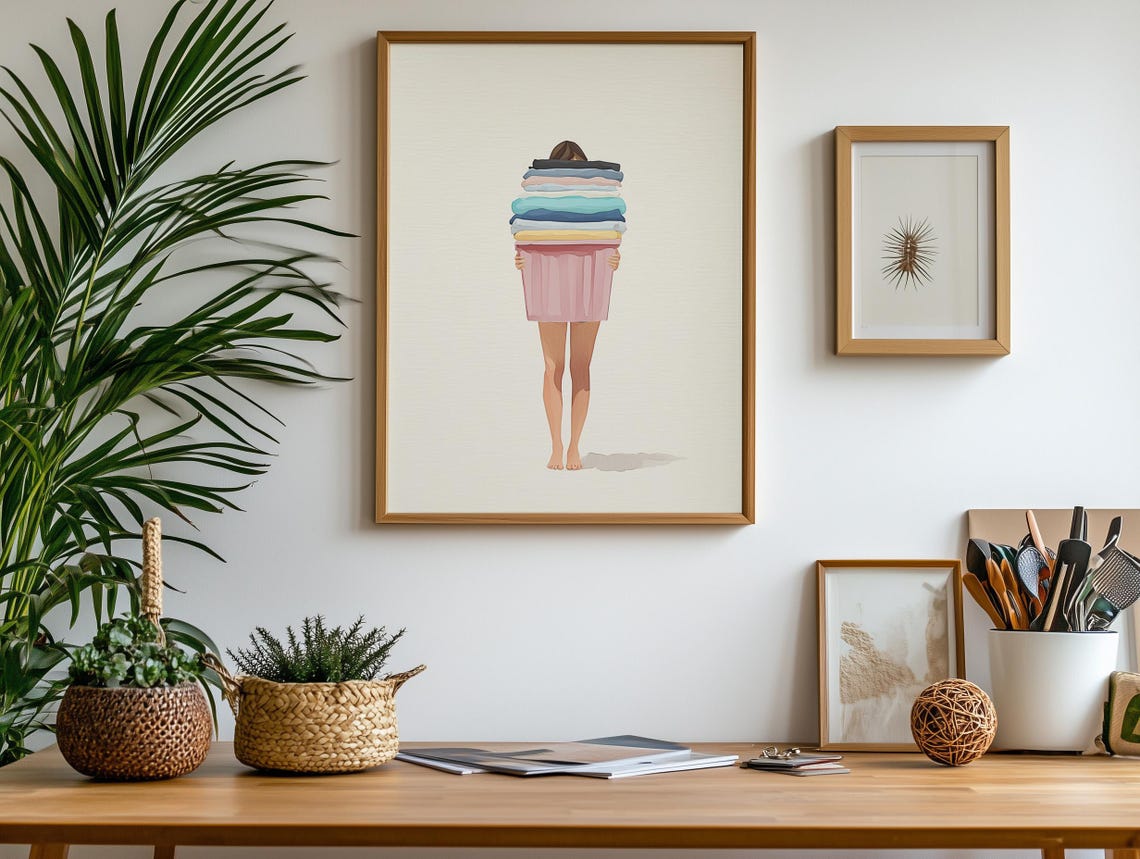 Busy Mom Laundry Day Watercolor Colorful Clothes Basket Poster - Image 2