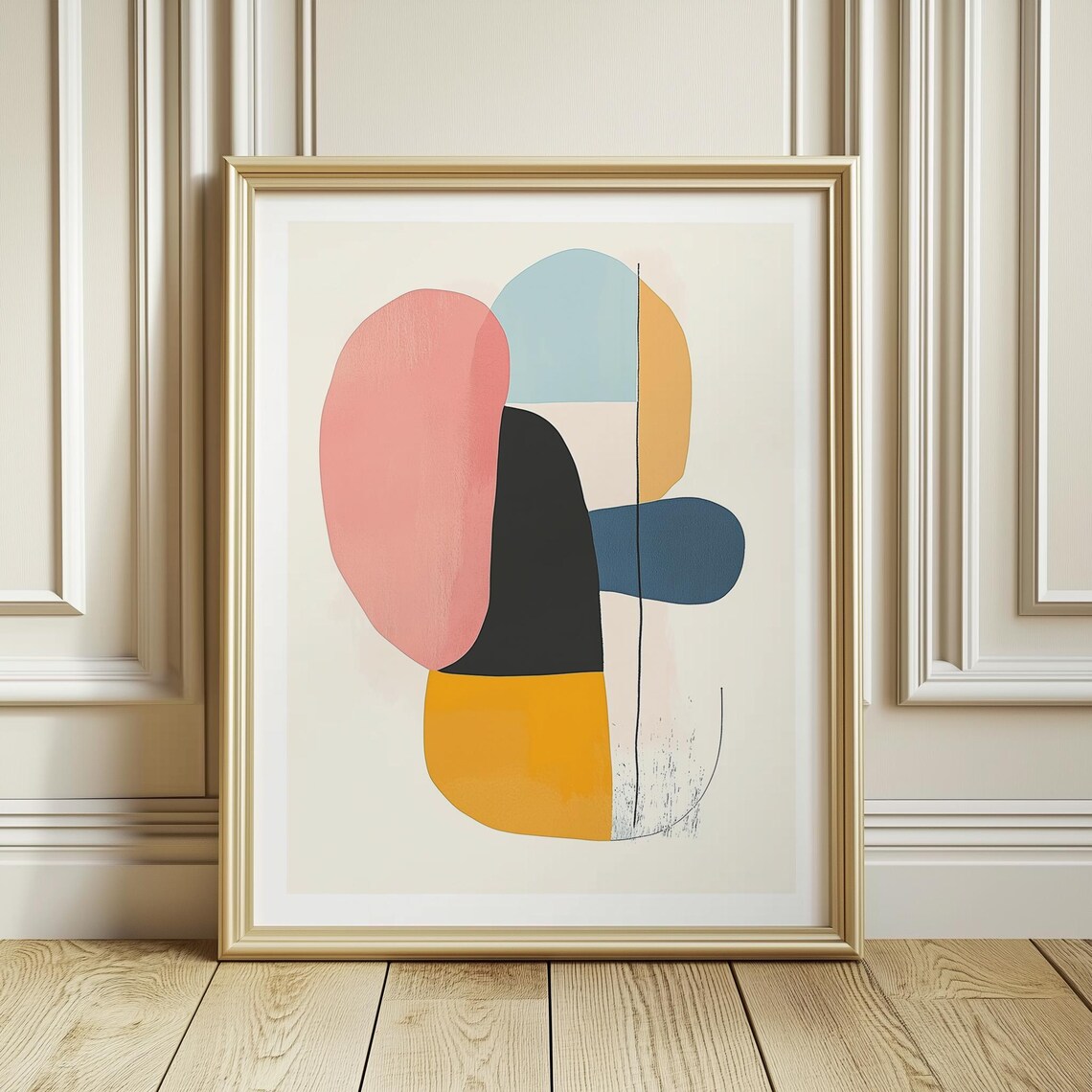 Pink Black and Mustard Playful Abstract Organic Shapes Wall Poster - Image 3
