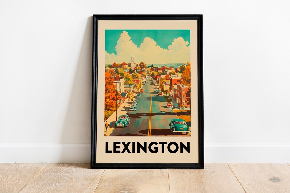 Lexington Retro Travel Autumn Main Street Vintage Car Art Poster - Image 3