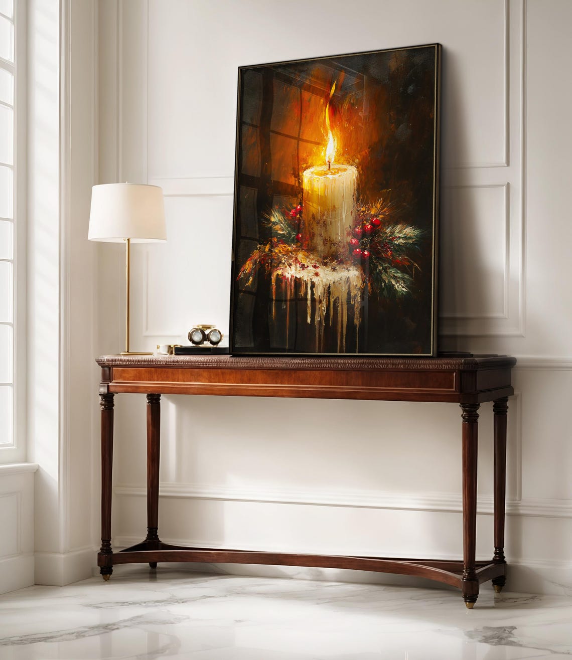Glowing Vintage Candle With Red Berries Dark Moody Holiday Poster - Image 2