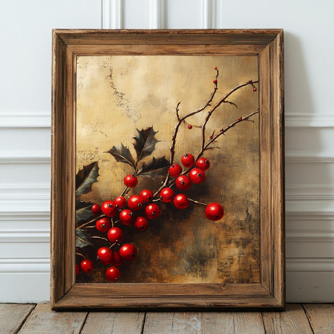 Moody Vintage Red Christmas Berry Print Winter Decor Dark Cottagecore Wall Art Rustic Christmas - Image 2