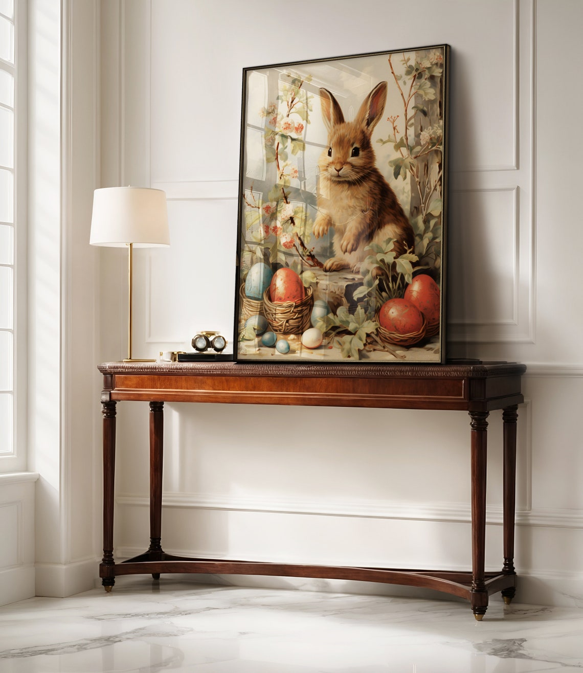 Easter Bunny Rabbit With Painted Eggs And Spring Blossoms Poster - Image 3
