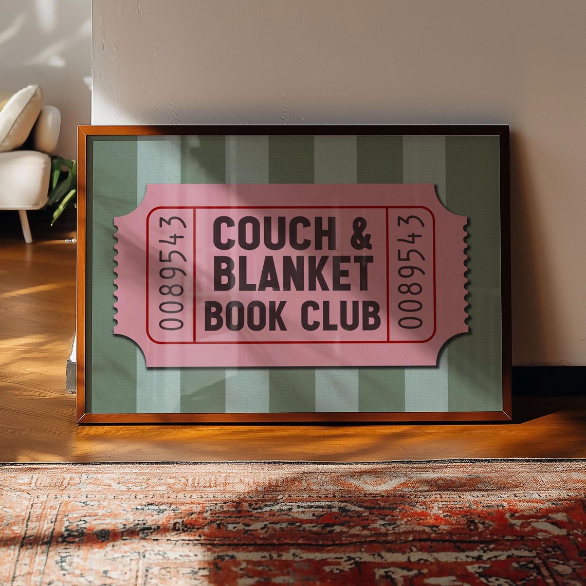 Couch And Blanket Book Club Pink Ticket Stub Reading Nook Wall Poster