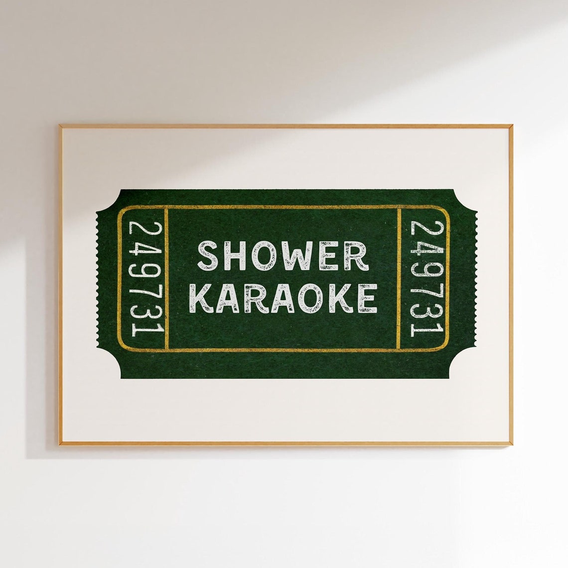 Shower Karaoke Ticket Wall Art Horizontal Vintage Ticket Poster Trendy Wall Art Green Bathroom Decor
