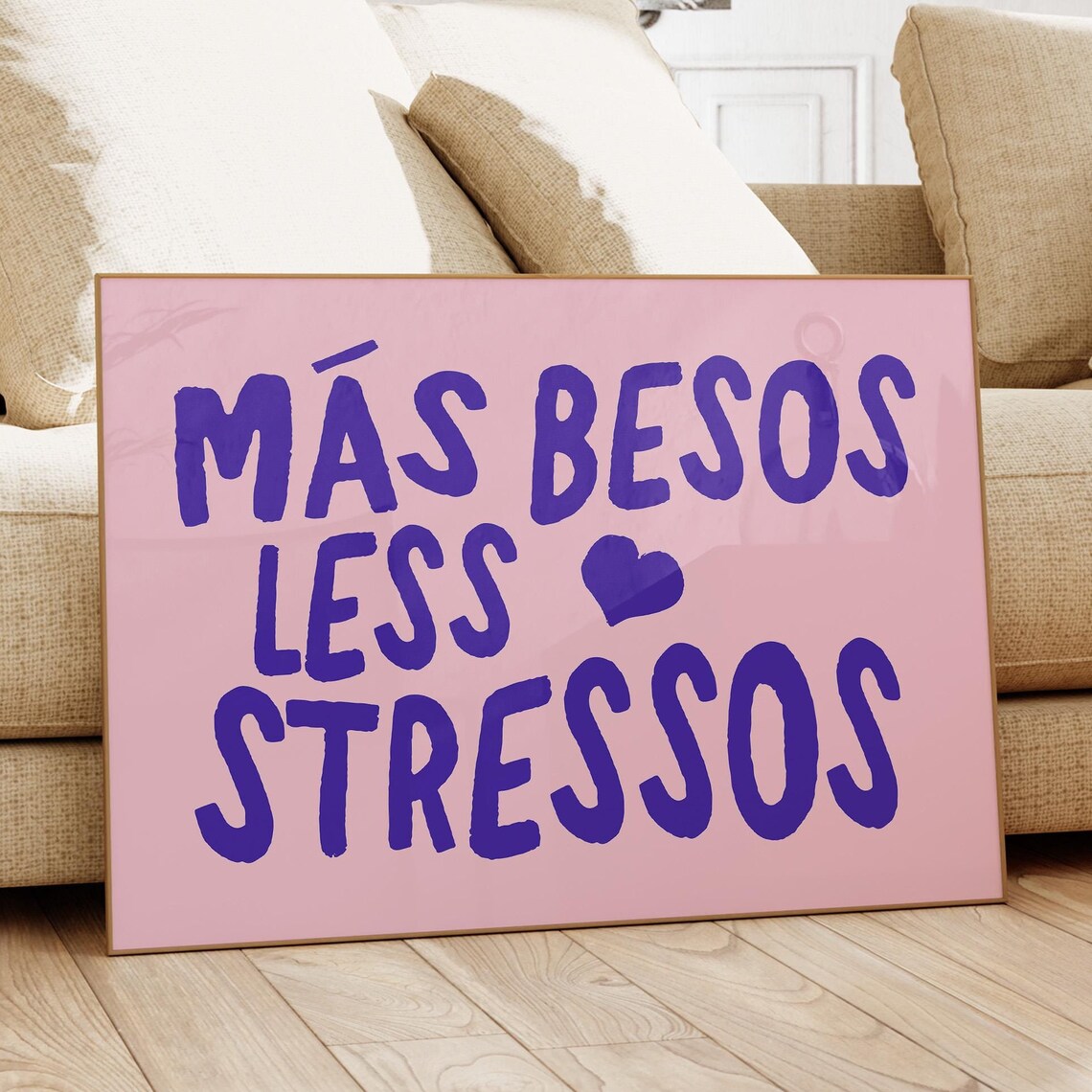 Más Besos Less Stressos Purple Pink Bold Spanish Quote Poster