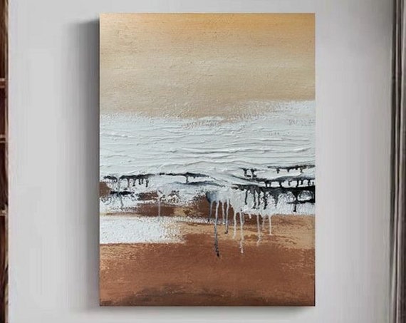 Brown And White Abstract Painting On White Wall Art White Textured Painting Brown Painting Beige White Abstract Wall Art