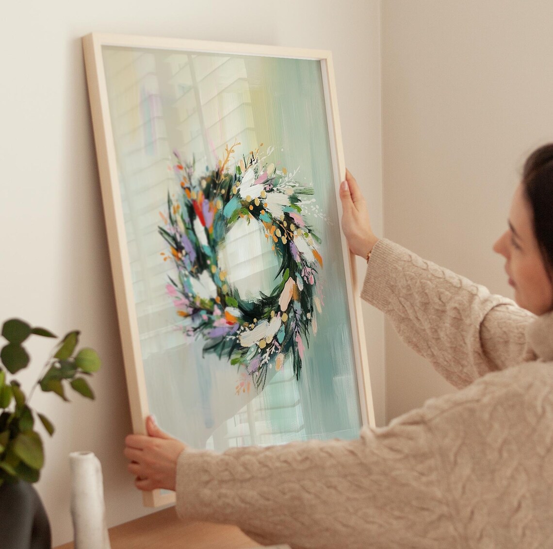 Christmas Wreath Pastel Holiday Art Print