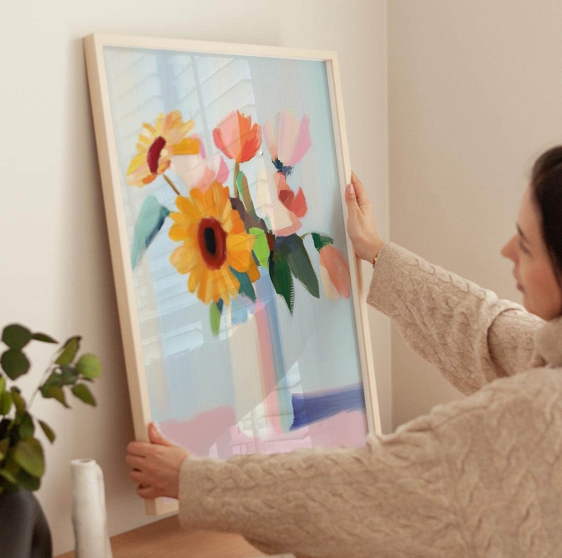 Bouquet Of Flowers In White Vase Painting Pastel Bouquet Wall Art Print Classic Floral Vintage Flower Print House Decor - Image 3