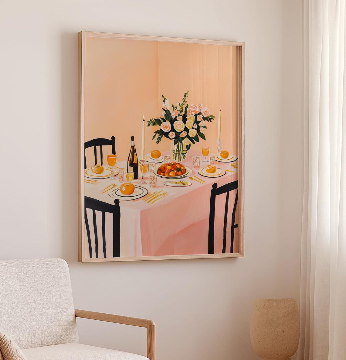 Pink Thanksgiving Feast Table With Turkey And Roses Holiday Poster - Image 2