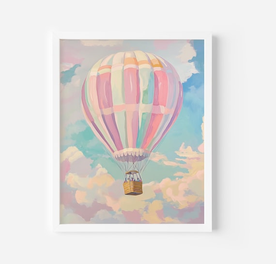 Hot Air Balloon Nursery Decor Art Print, Whimsical Painting