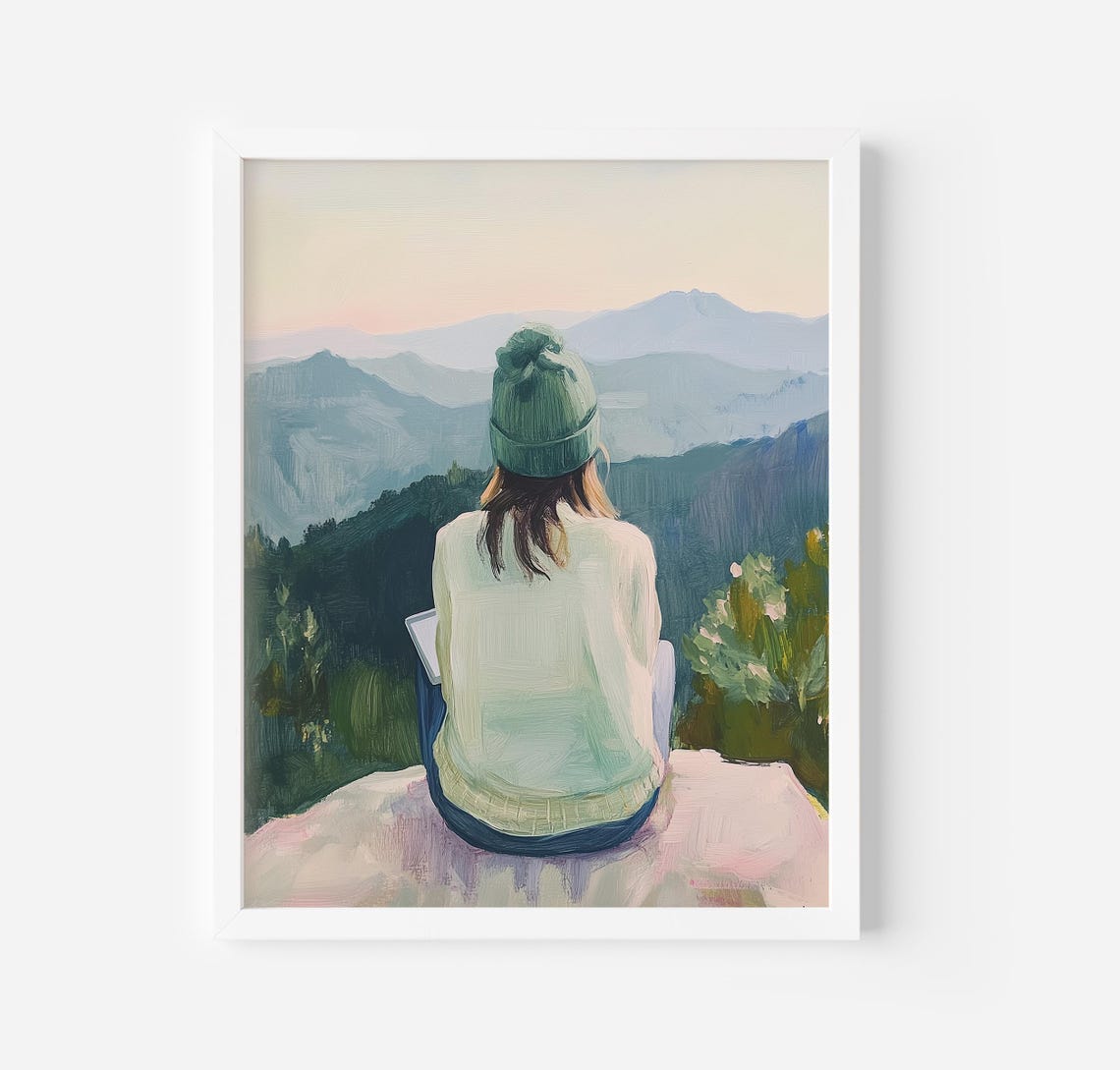 Hiker Overlooking Mountain Sunset Layers Adventure Travel Poster - Image 4