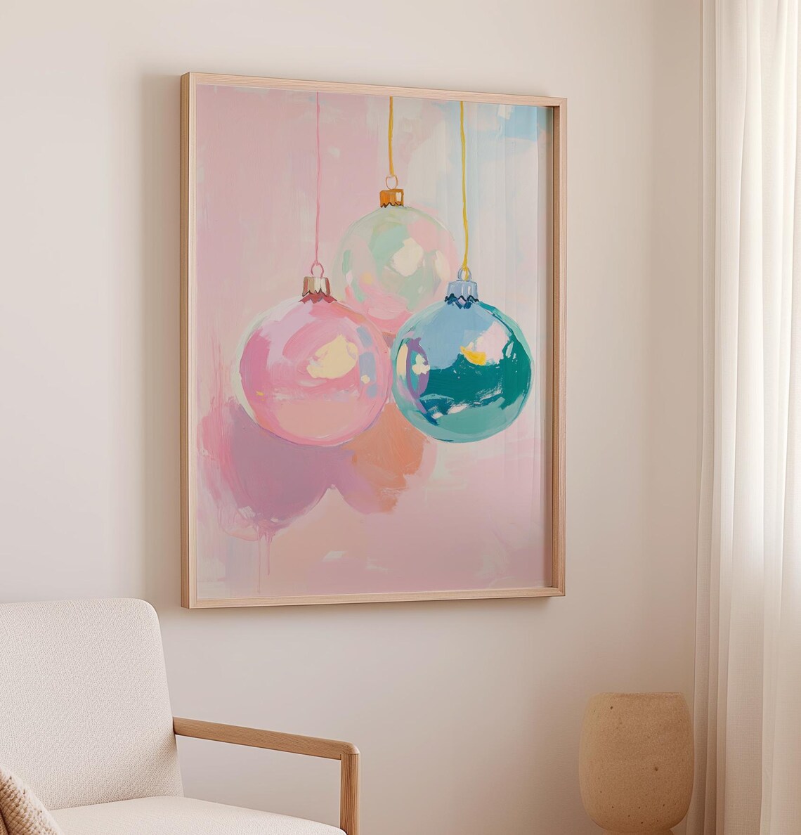 Christmas Ornaments Art Print, Pastel Winter Holiday - Image 2