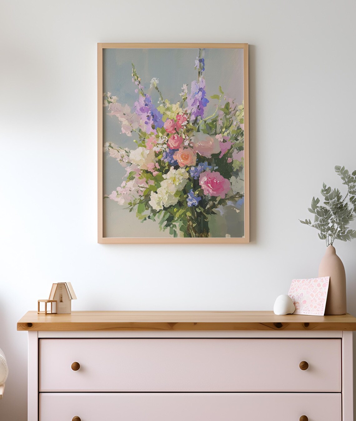 Wildflower Bouquet Pastel Floral Painting Soft Romantic Girls Wall Art - Image 4
