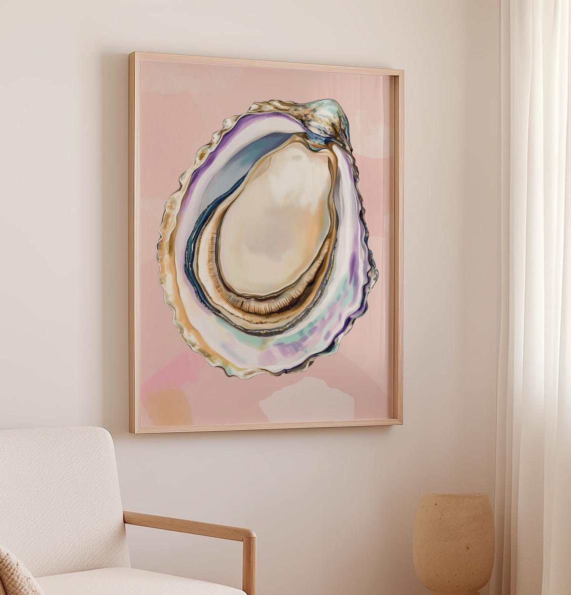 Oyster Shell Pink Pastel Coastal Seafood Art Painting Poster - Image 2