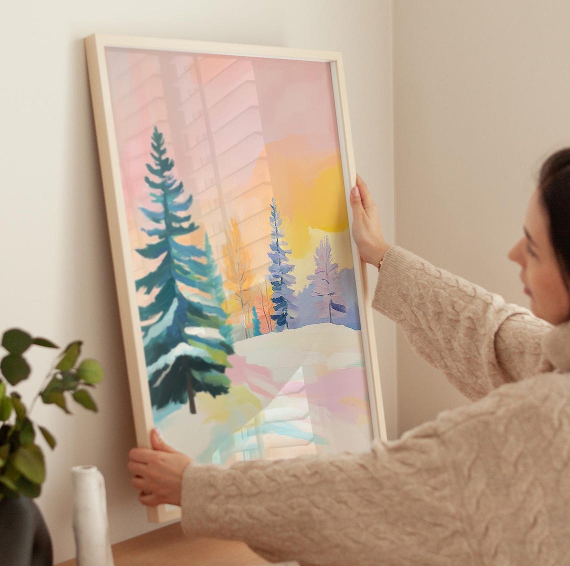 Serene Pastel Winter Pine Forest At Sunset Snowy Landscape Poster - Image 3
