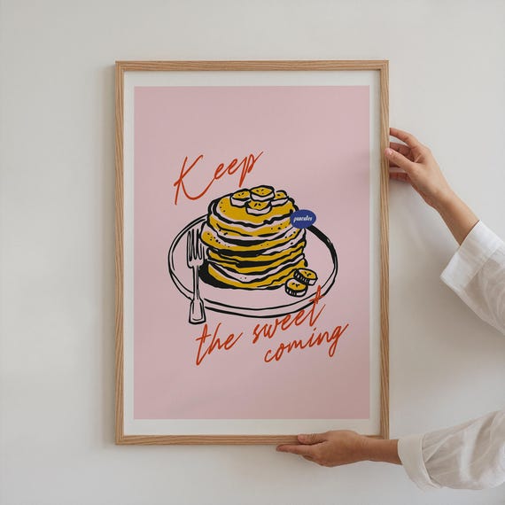 Pancake Kitchen Decor Breakfast Poster Retro Minimalist Decor Modern Foodie Poster Pink Red Pancake Poster Art Print