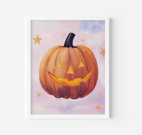Halloween Pumpkin Art Print Pastel Colours Halloween Decor Cute Pumpkin Wall Art Trendy Spooky Autumn Art Art
