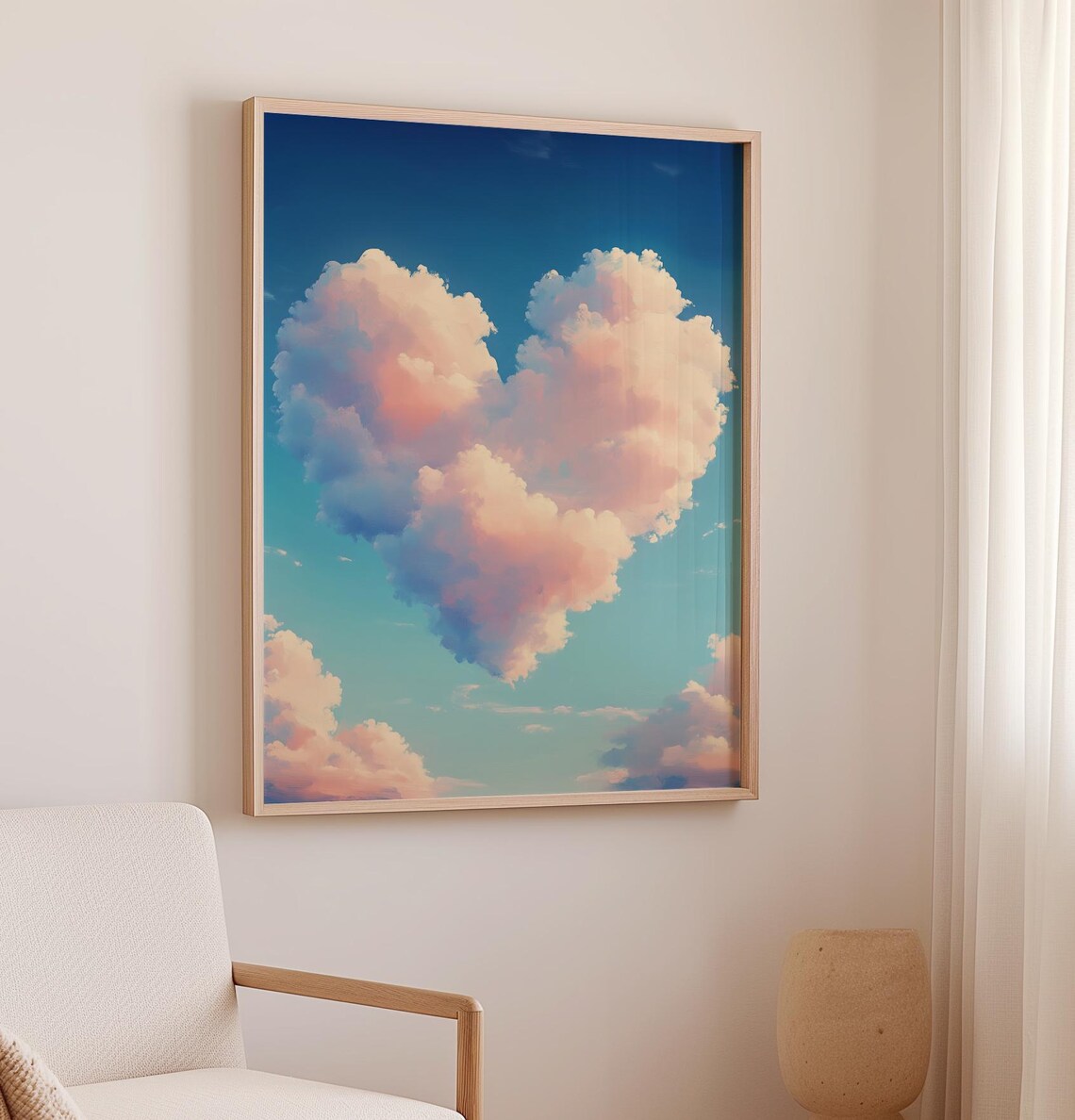 Dreamy Pink Heart Shaped Cloud Floating In Blue Sky Love Art Poster - Image 3