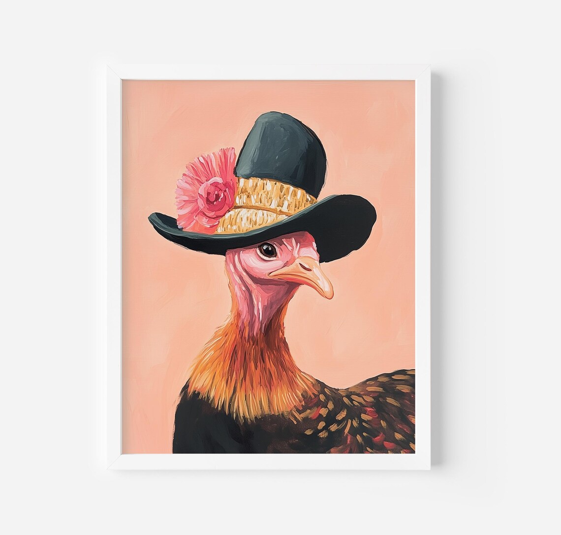 Thanksgiving Turkey Pink Farmhouse Art Print