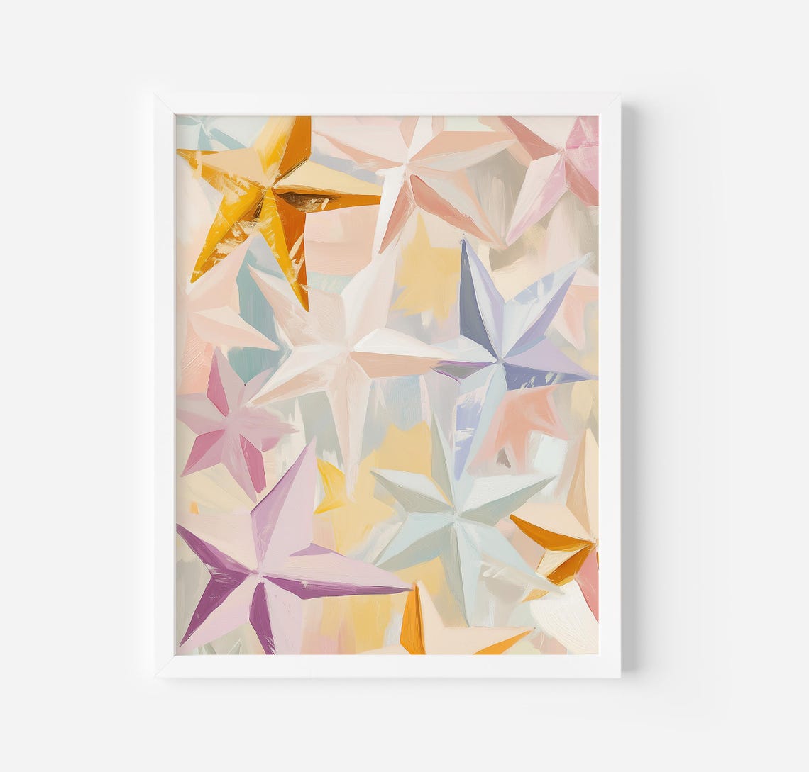 Pastel Star Collage Gold Lavender Pink Nursery Star Art Poster