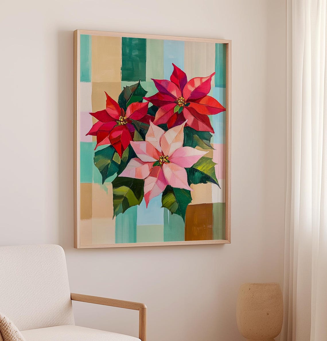 Poinsettia Flowers Painting Christmas Red Flowers Art Red Green Christmas Flowers Poster Holiday Poinsettias Print Floral Art - Image 2