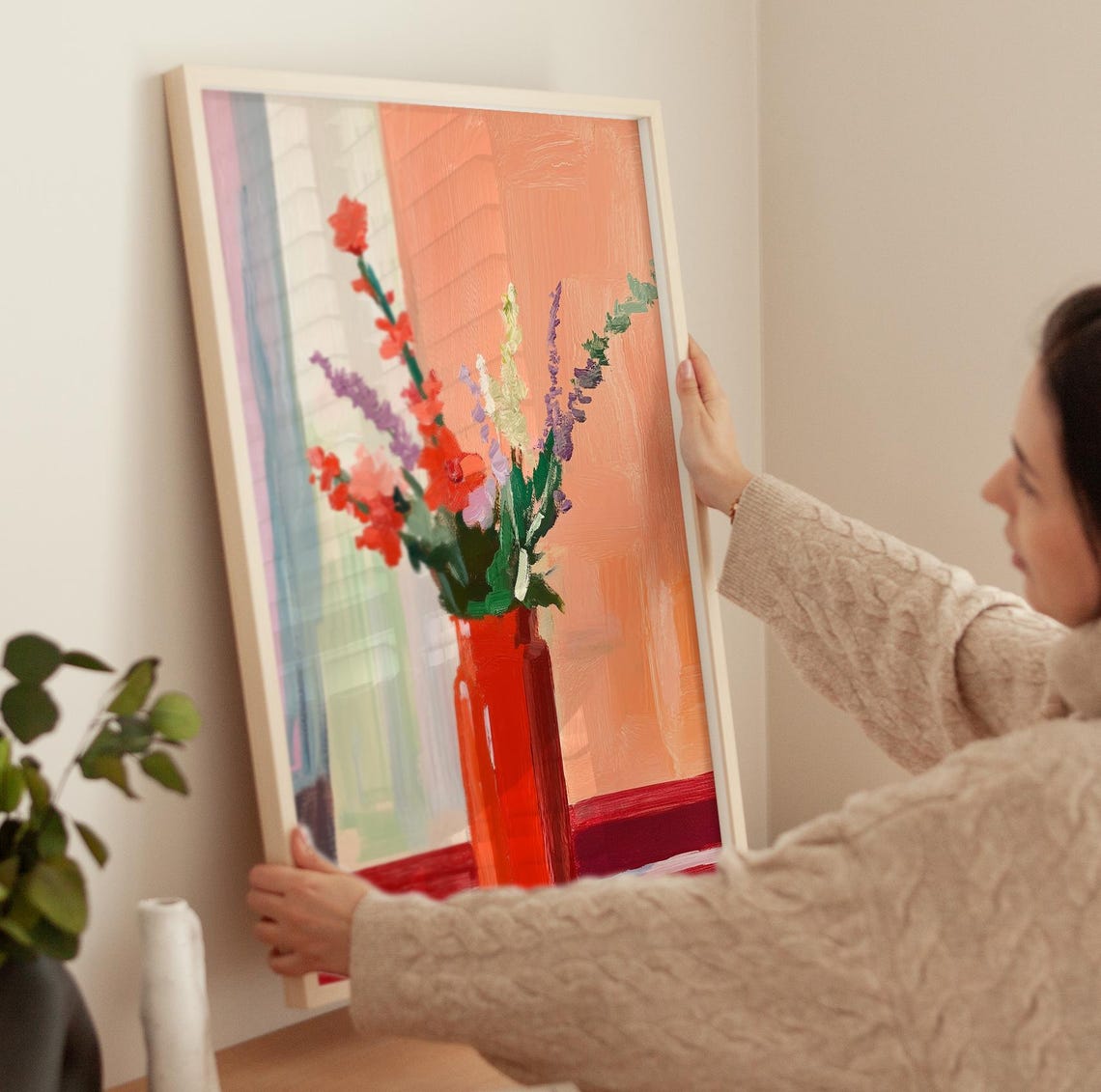 Bold Vibrant Red Wildflowers In Red Vase Warm Floral Art Poster - Image 3
