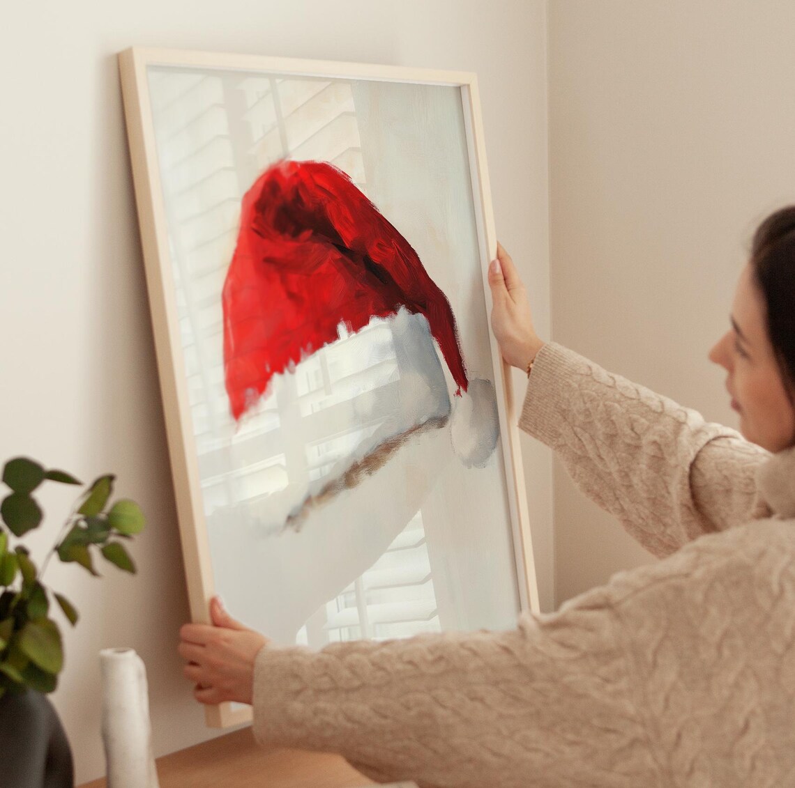 Red Santa Hat Minimalist Painting Festive Christmas Holiday Poster - Image 3