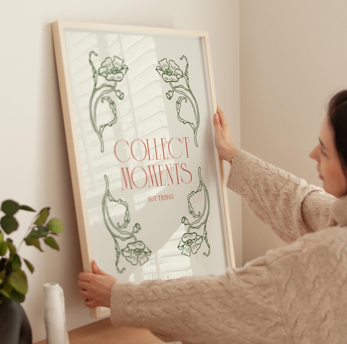 Collect Moments Not Things Print Poppy Floral Botanical Quote Art Poster - Image 4