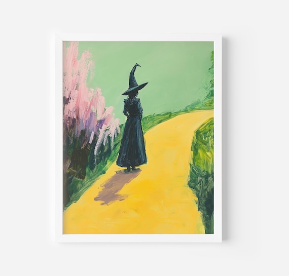 Witch Yellow Brick Road Painting Girly Home Decor Acrylic Painting Bad Witch Wall Art Print Spooky Cute Decor