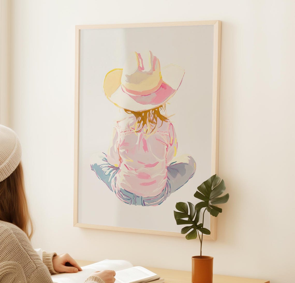 Cowgirl Painting Girl Wearing Cowgirl Hat Print Western Wall Art Girly Farmhouse Decor Western Nursery Decor Pink Cowgirl Art - Image 4