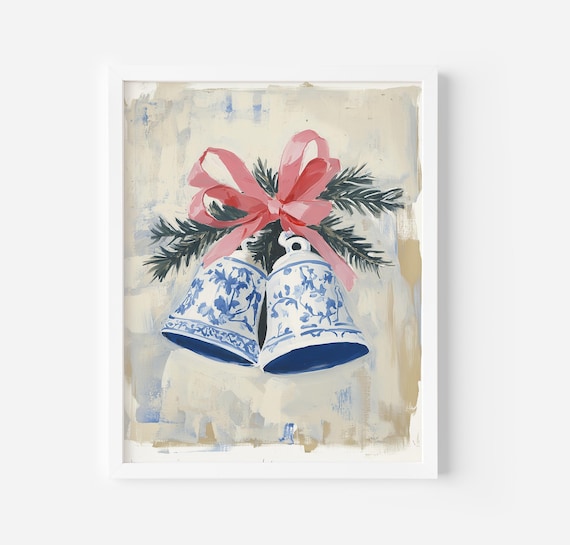 Chinoiserie Christmas Bells Vintage Holiday Art Print
