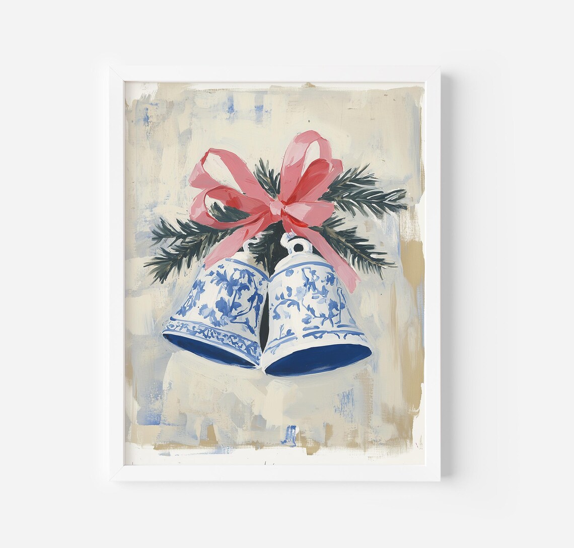 Chinoiserie Christmas Bells Vintage Holiday Art Print