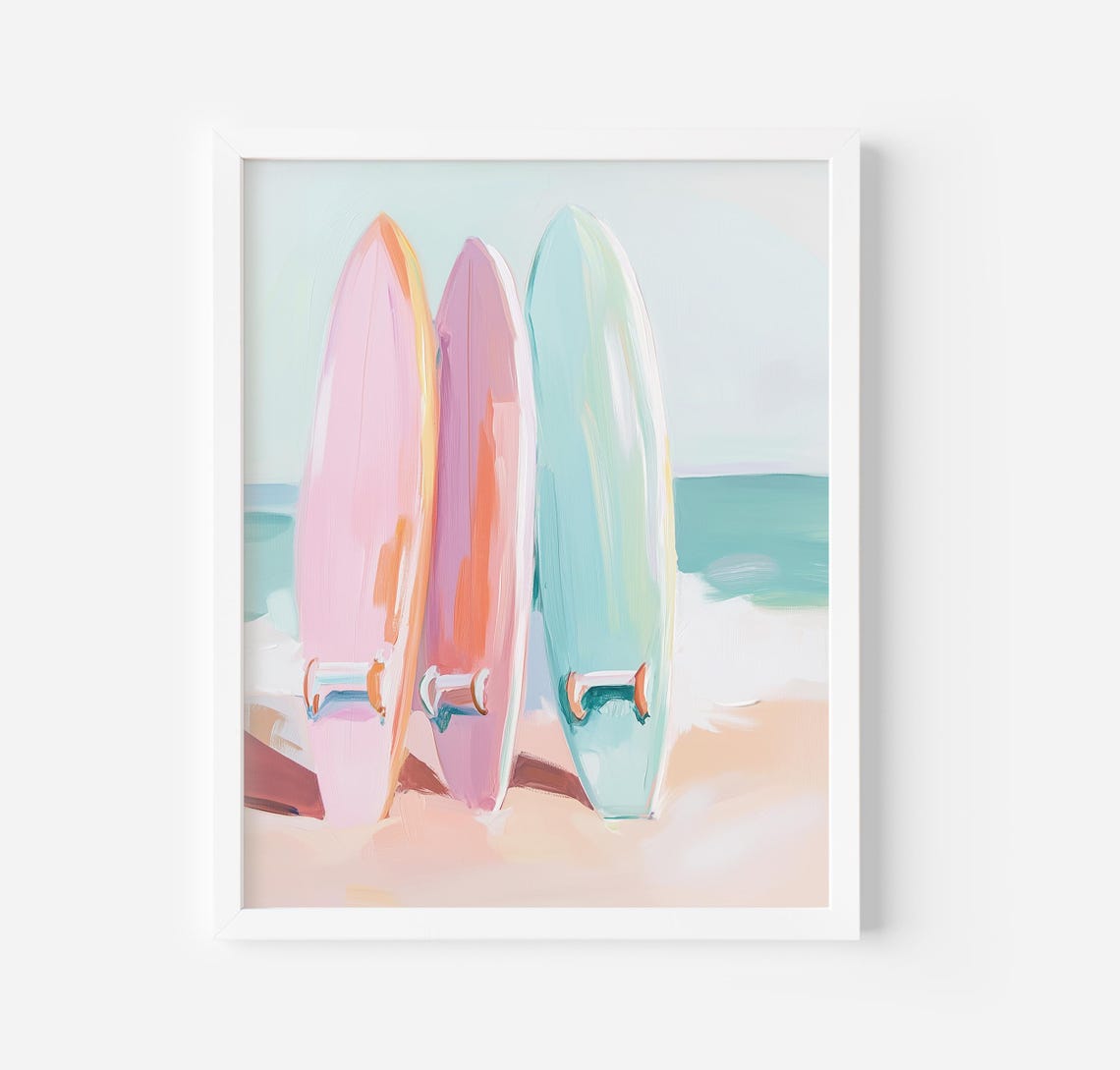 Pastel Surfboards On The Beach Summer Ocean Coastal Decor Poster