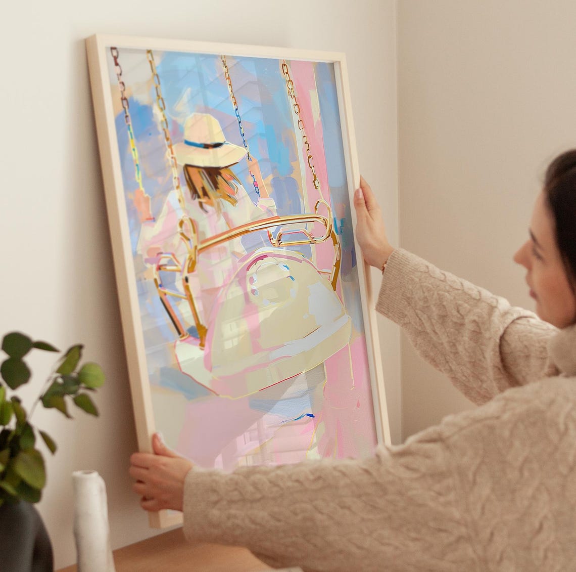 Pastel Girl Carousel Art Print Aesthetic Nursery Decor Whimsical Girls Room Decor Magical Kids Playroom Art Amusement Park Painting - Image 4