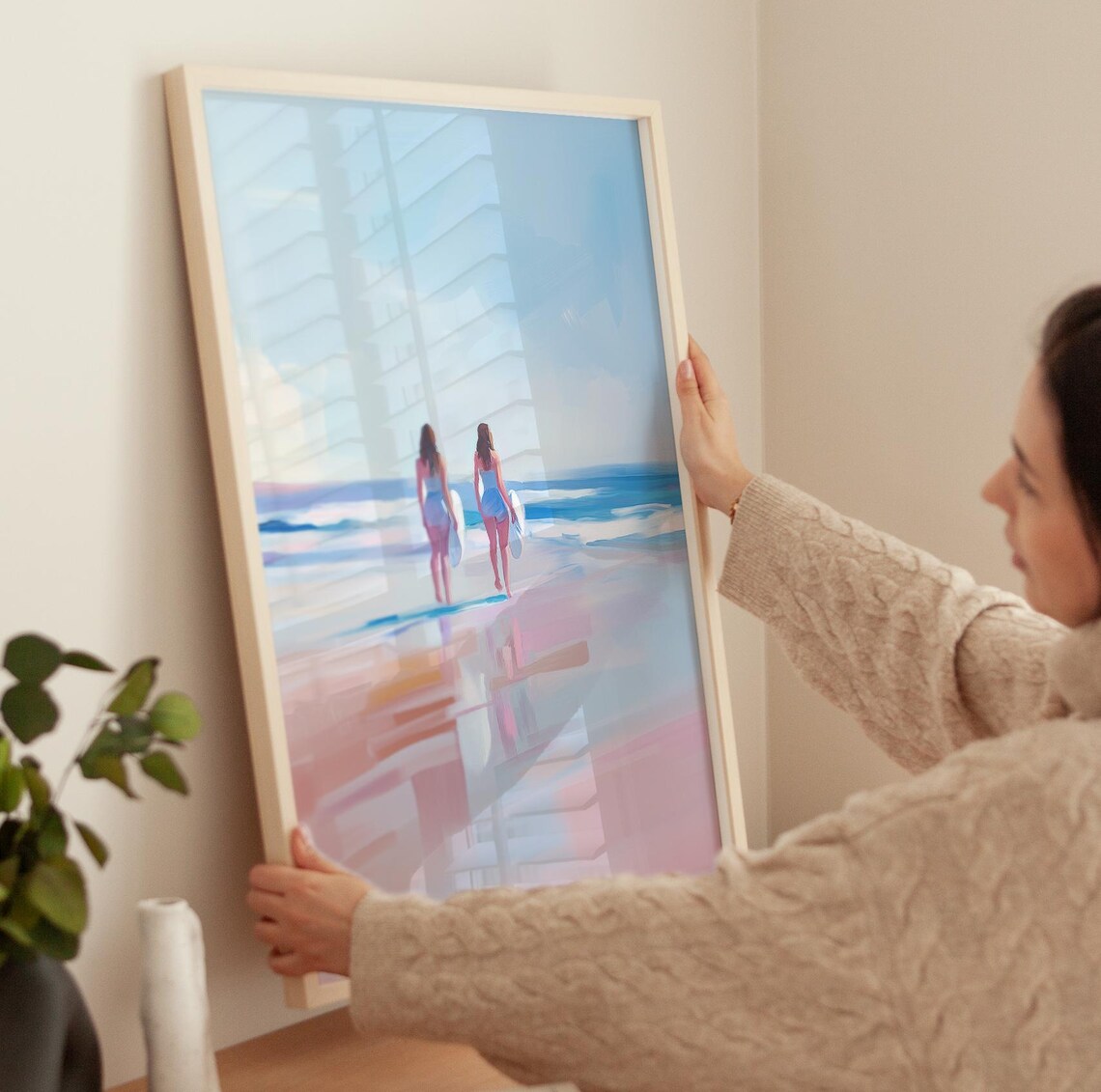 Surfer Best Friends Walking To The Beach Pastel Ocean Art Poster - Image 3